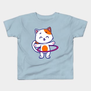 Cute Cat Playing Hula Hoop Cartoon Kids T-Shirt